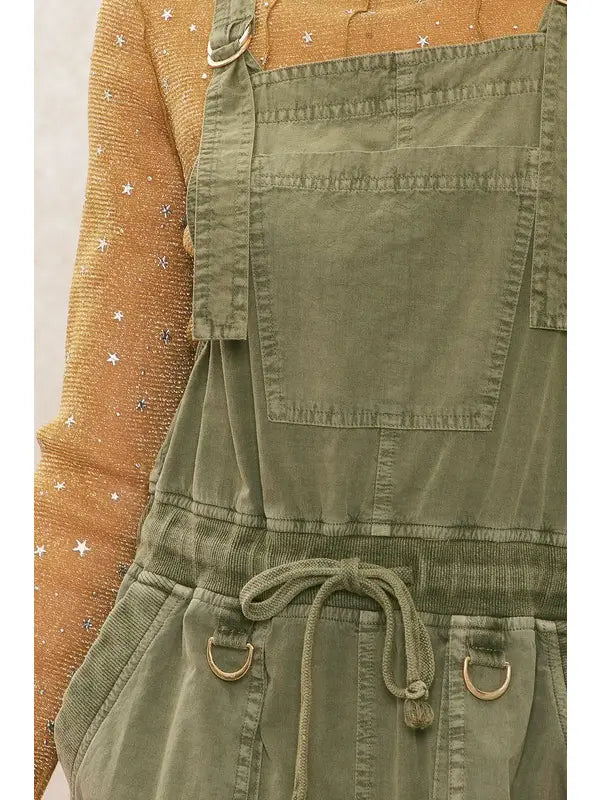 PRE WASHED OVERALL DRESS - OLIVE