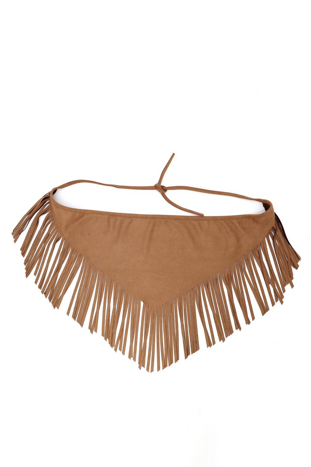 SUEDE TRIANGLE LASET CUT FRINGE SCARF