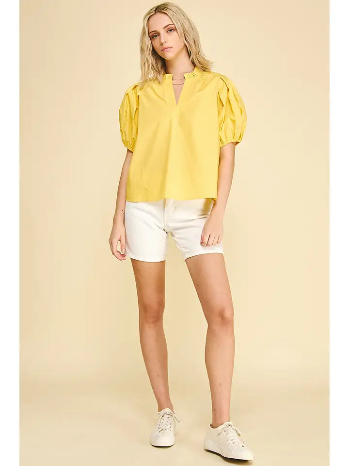 Short Sleeve V-Neck Woven Top - 4663T