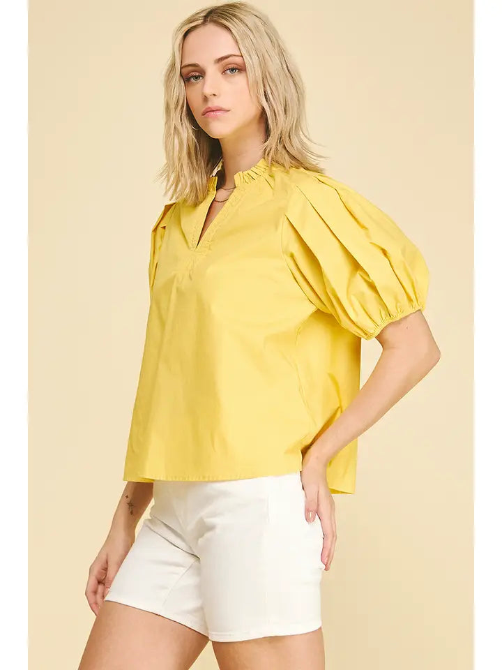 Short Sleeve V-Neck Woven Top - 4663T