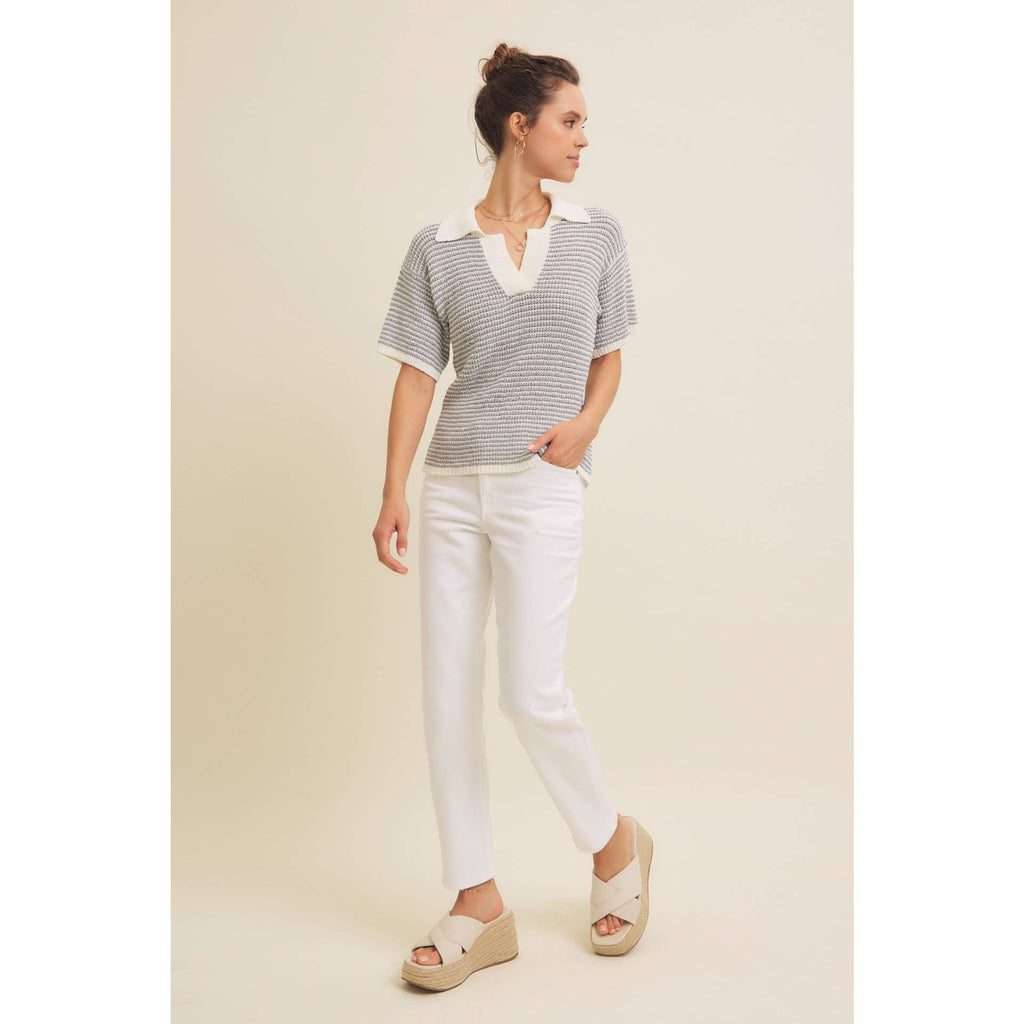 LIGHTWEIGHT BOUCLE SWEATER STRIPE TOP