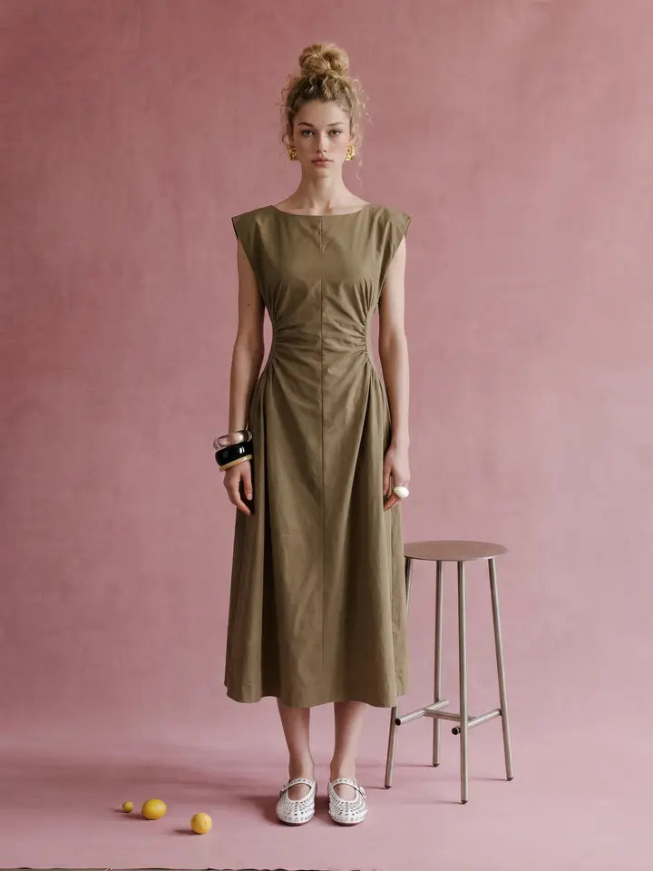 Side Panel V-Neck Back Midi Dress