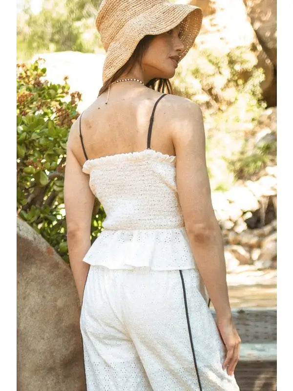 Eyelet Contrast Binding Top