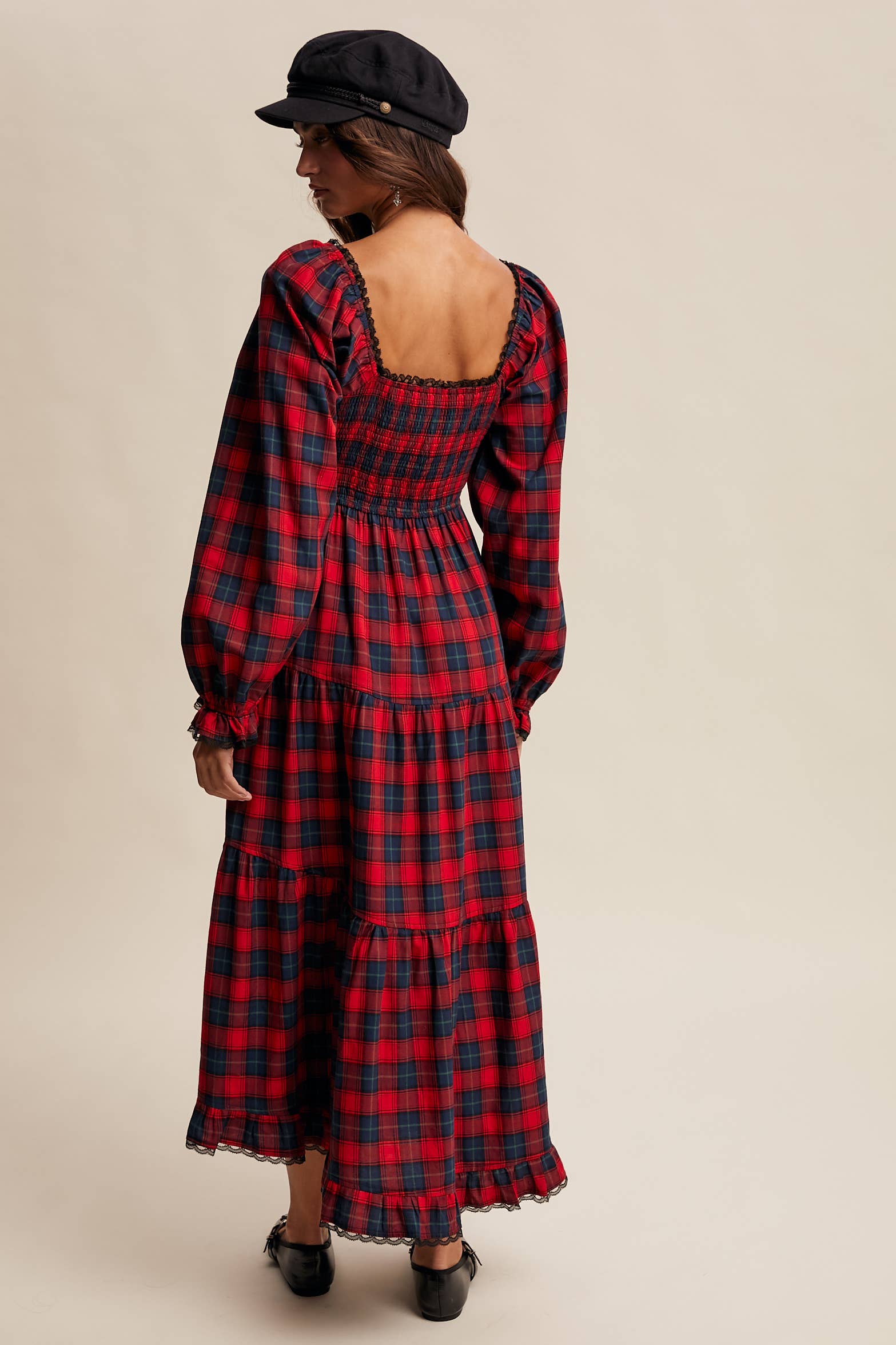 Plaid Tiered Maxi Dress LD1598
