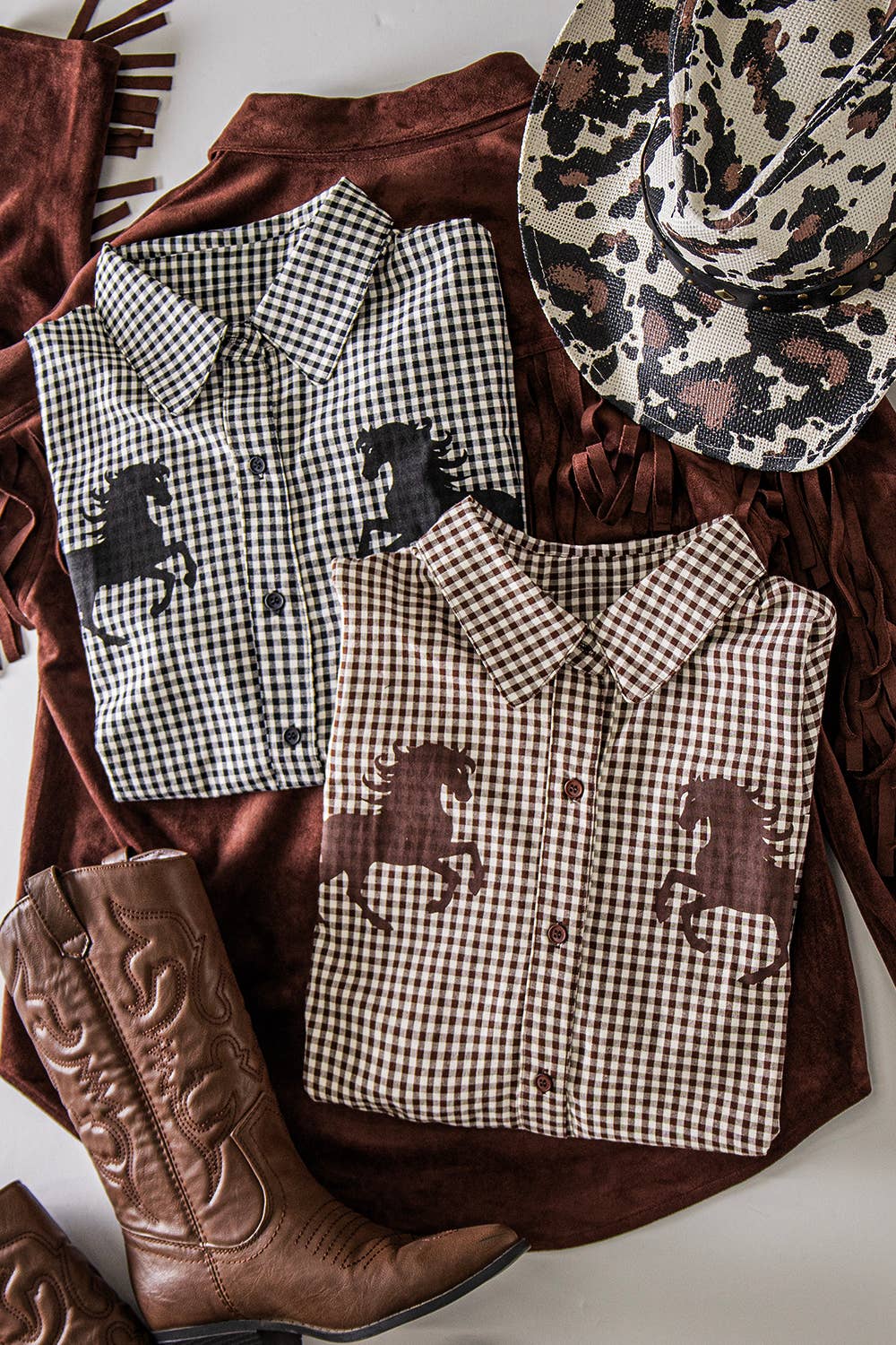 Western Horse Gingham Shirt