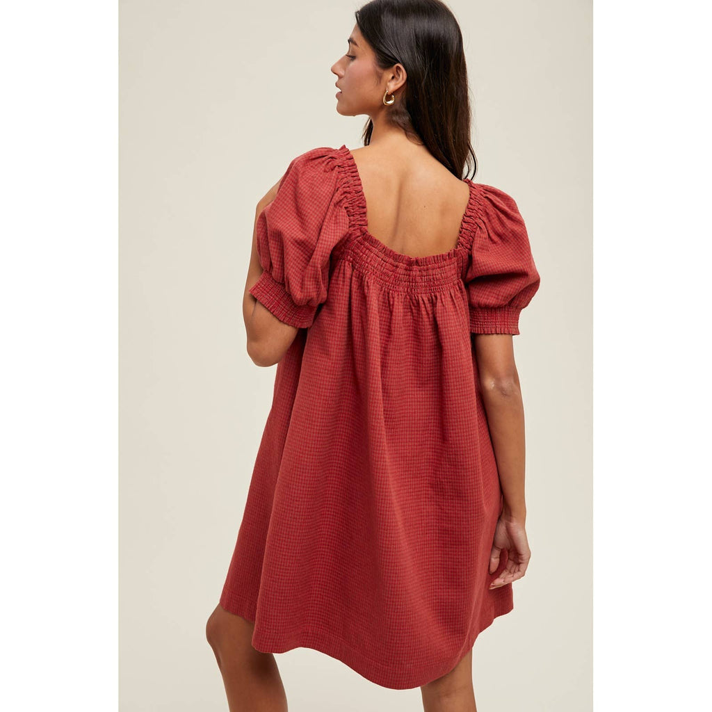PLAID PUFF SLEEVE MINI DRESS / WL25-11115