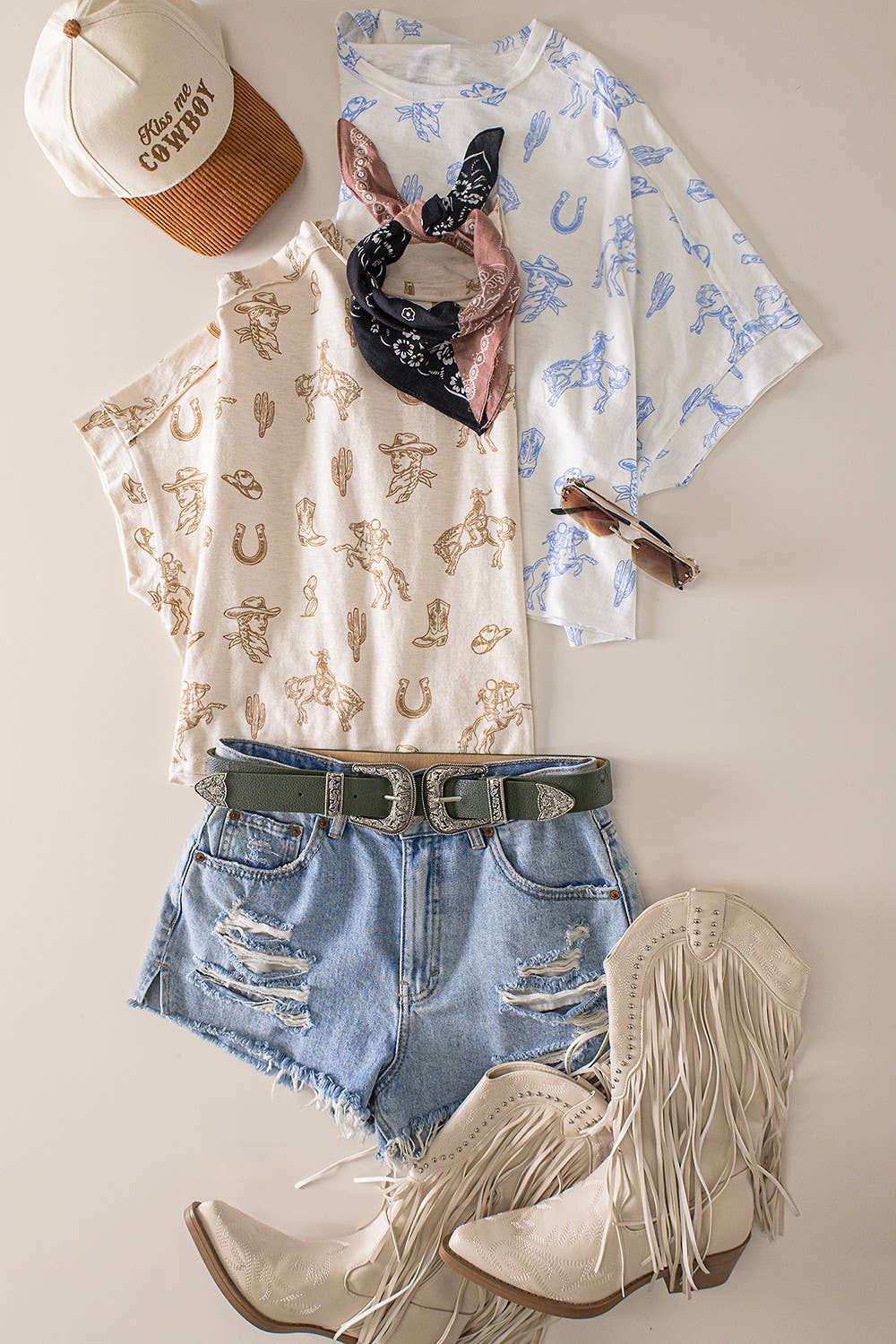 Western Graphic Dolman Sleeve Top- Knit Short Sleeve
