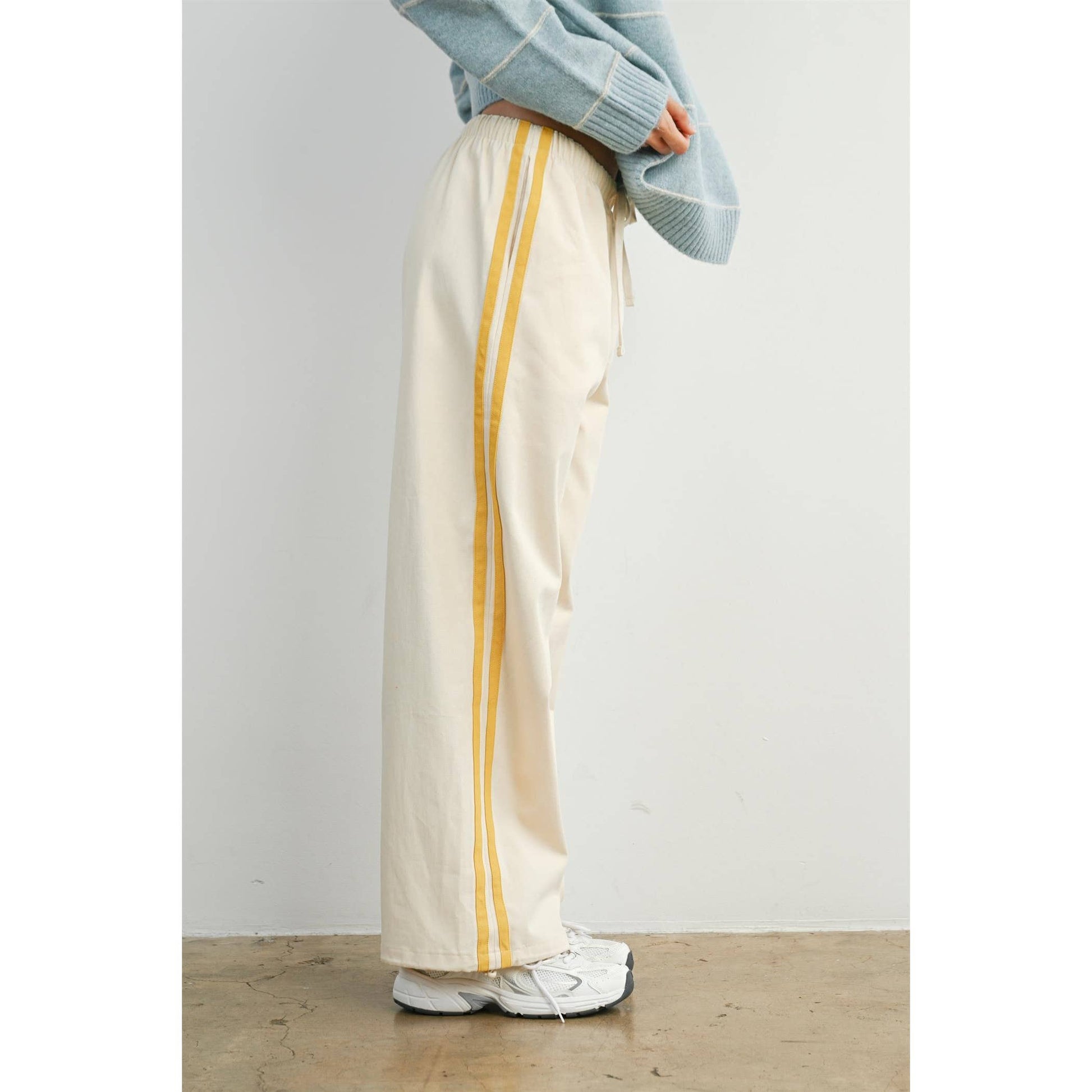 Striped Wide-Leg Drawstring Track Pants
