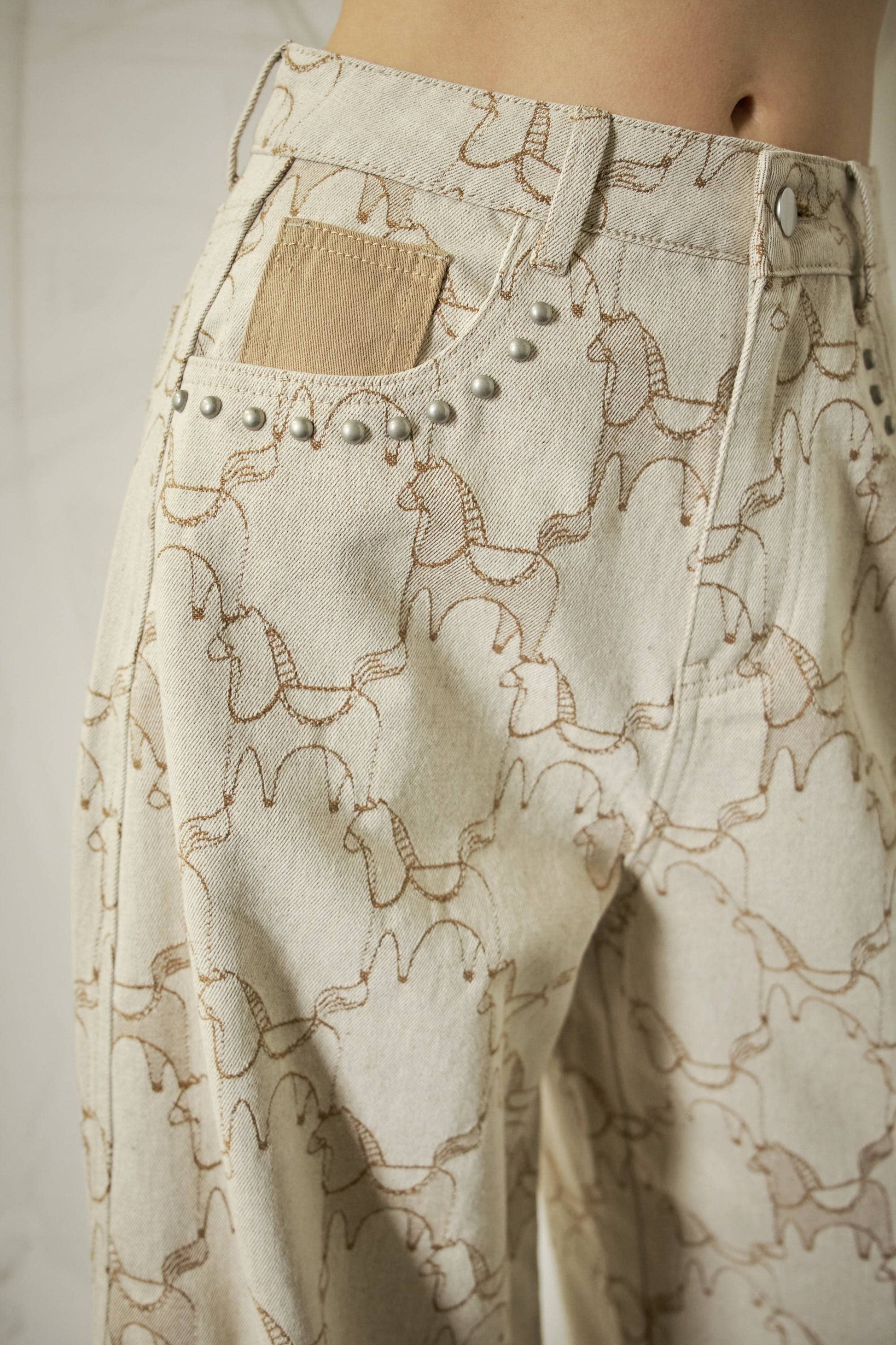 Horse Pattern Studded Baggy Pants