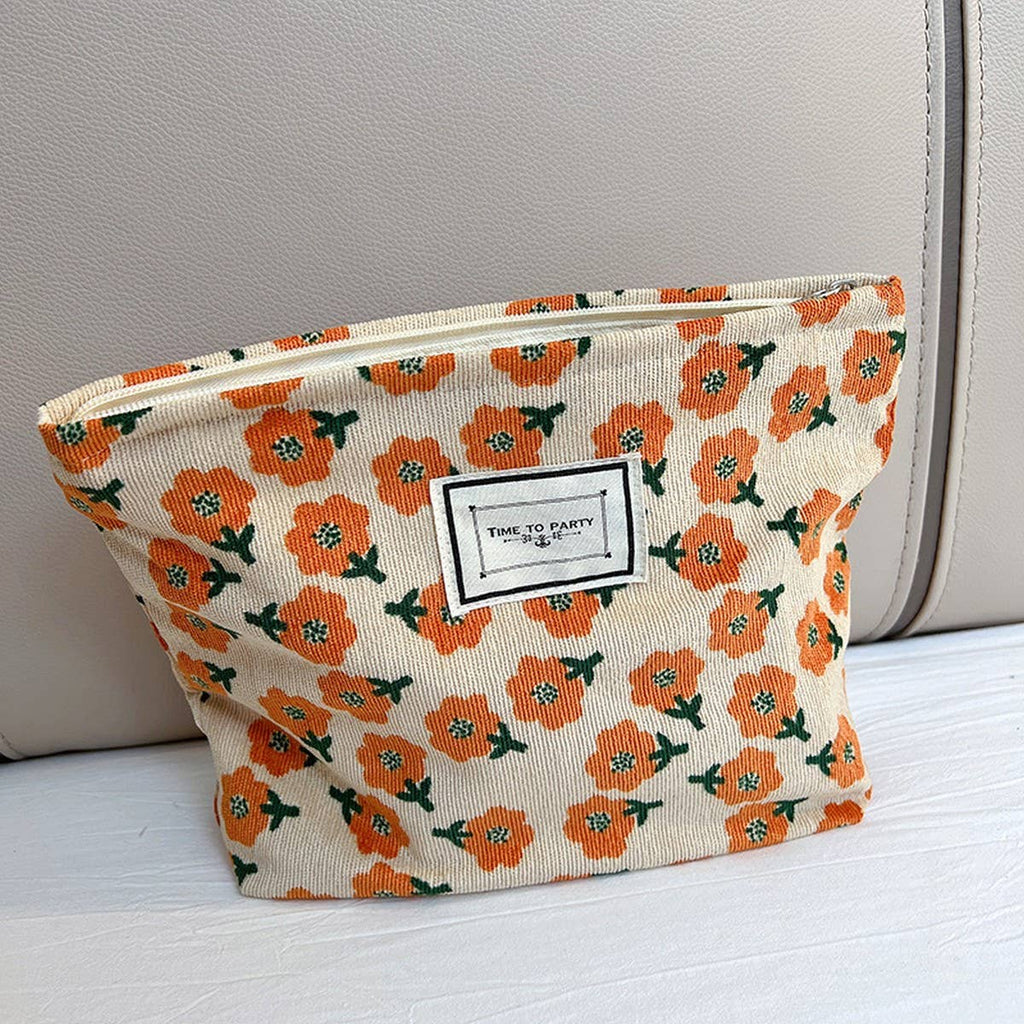 CORDUROY RETRO FLORAL LARGE CAPACITY MAKEUP BAG_CWAB1221