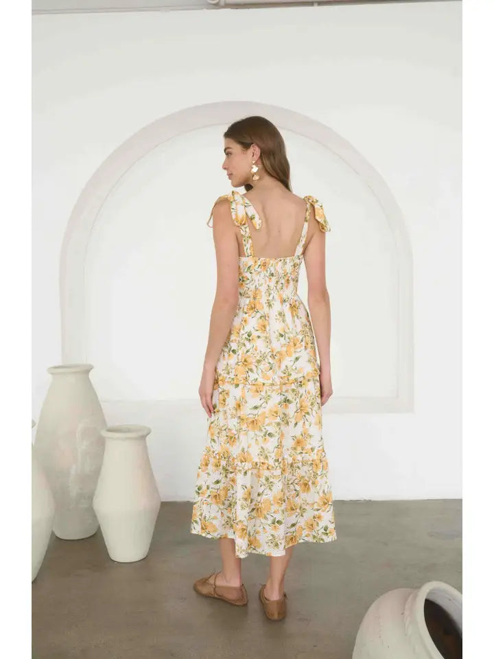 Tie Strap Floral Midi Dress