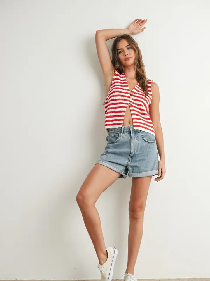 Striped Button-Front Sweater Vest