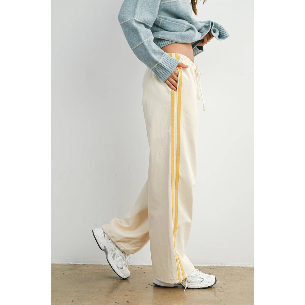 Striped Wide-Leg Drawstring Track Pants