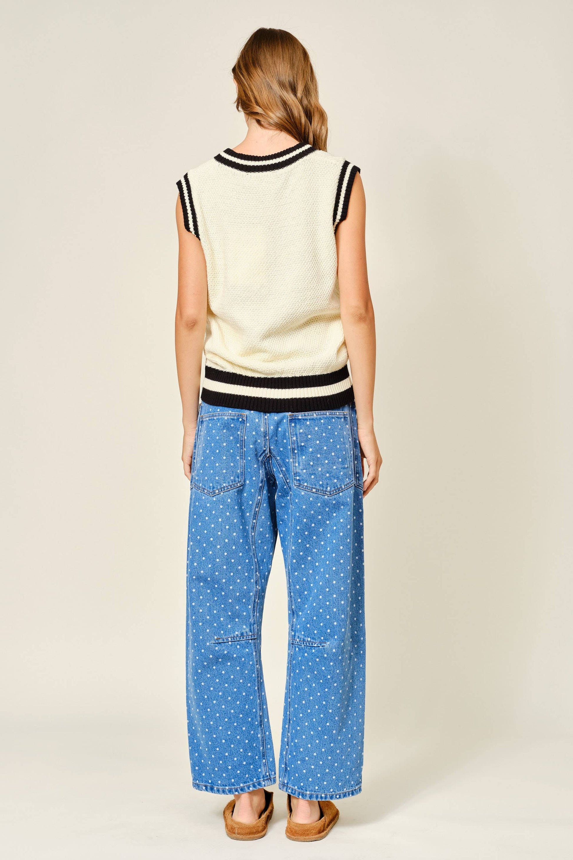 POLKA DOT DENIM BARREL PANTS