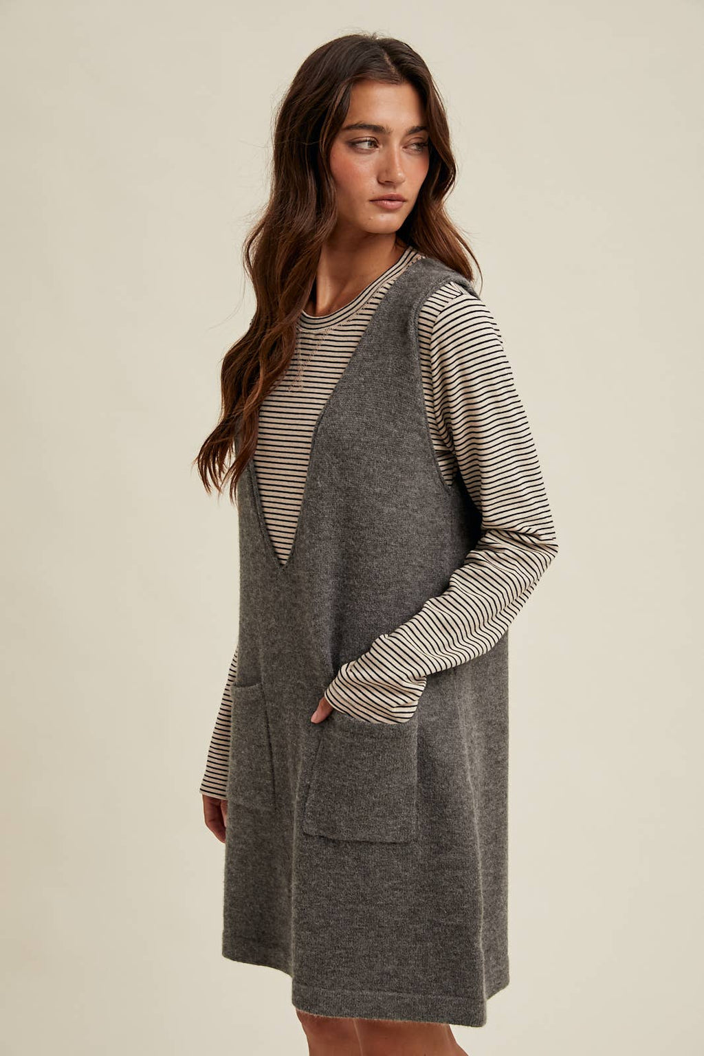 BRUSHED KNIT SWEATER MINI DRESS