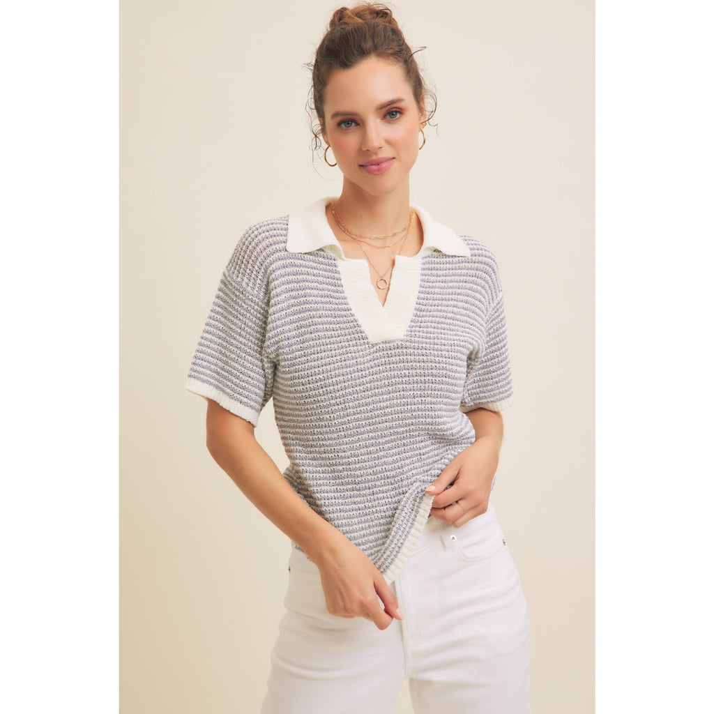 LIGHTWEIGHT BOUCLE SWEATER STRIPE TOP