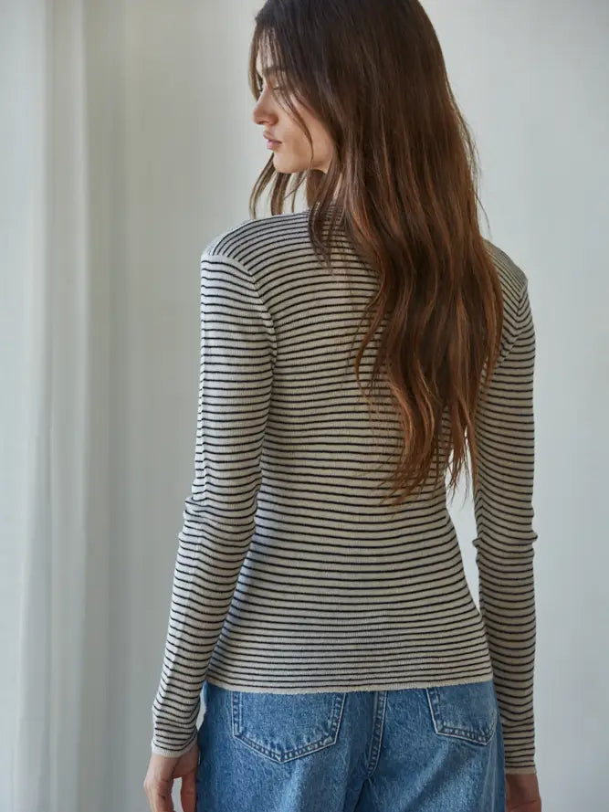 Knit Sweater Striped Mock Top