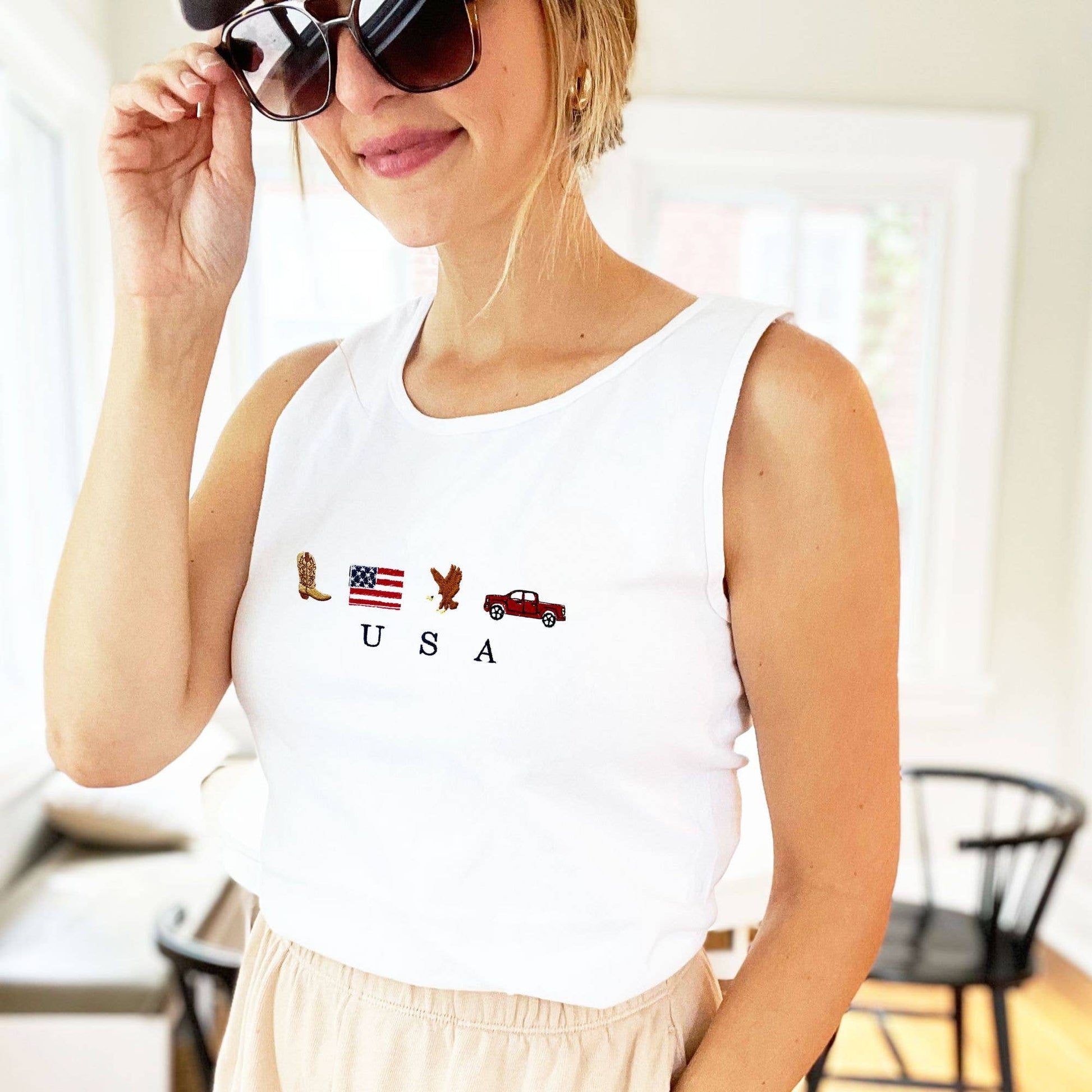 Embroidered USA Icons Comfort Colors Tank Top | 4th of July Americana