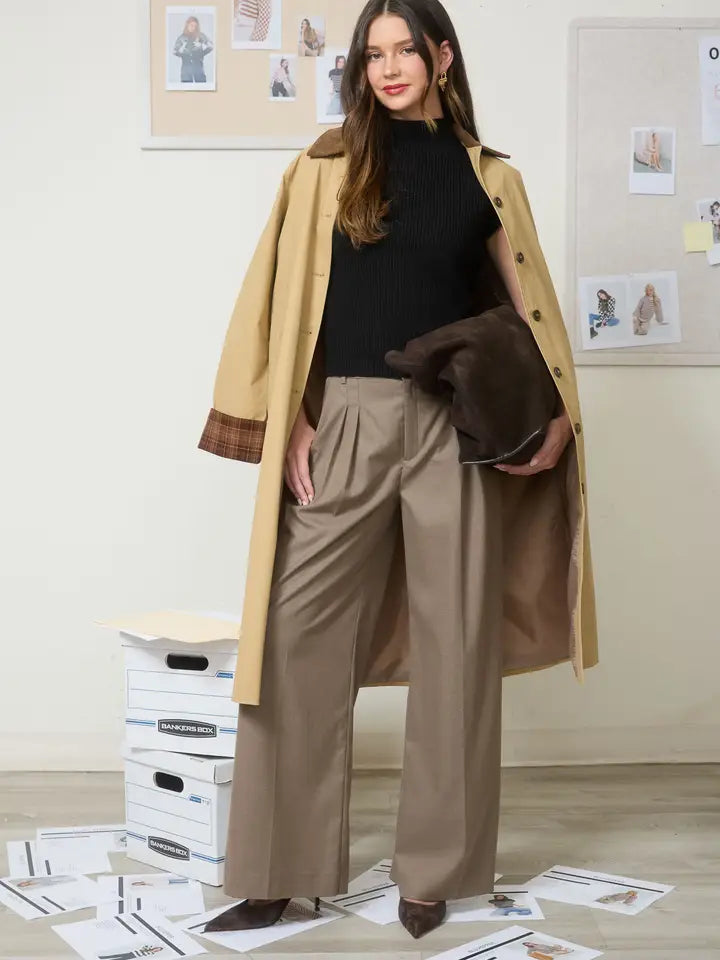 CORDUROY COLLAR PLAID SLEEVE BUTTON DOWN COAT