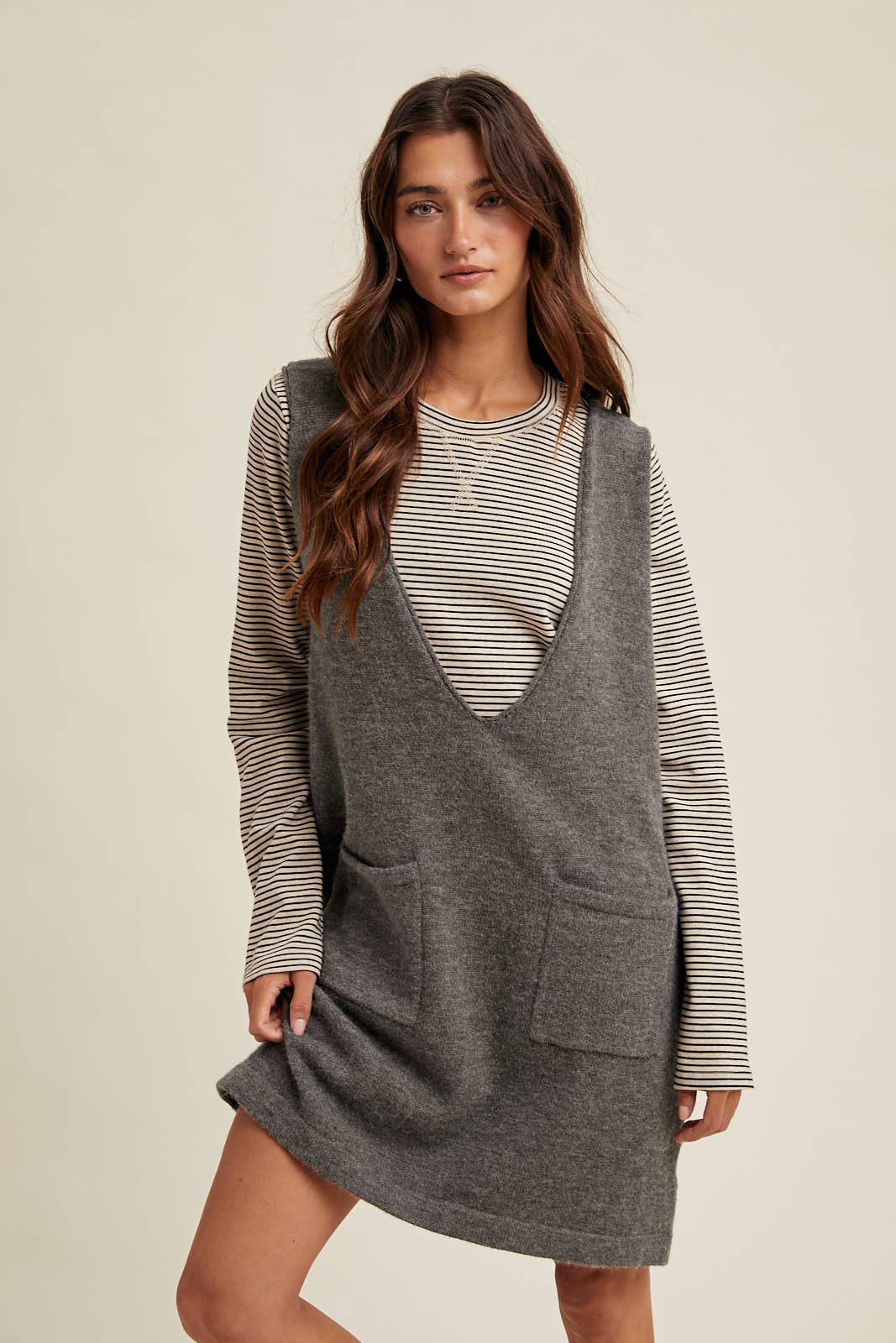 BRUSHED KNIT SWEATER MINI DRESS