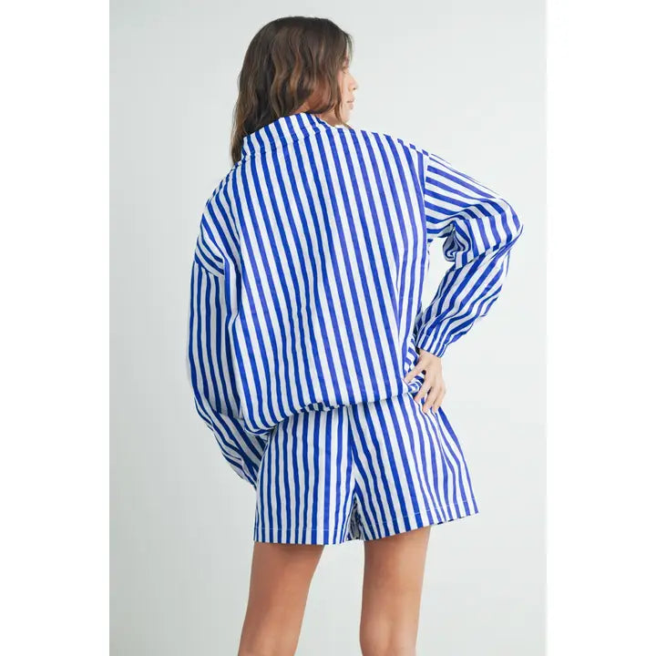 Drawstring Half Zip Striped Jacket