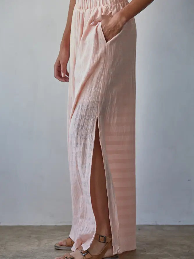 By Together Wide Leg Cotton Pants - High-Waisted Blush Palazzo Pants