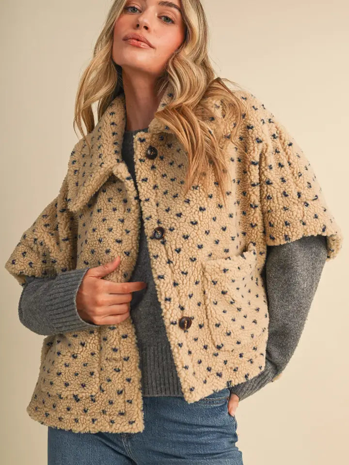 Polka Dot Faux Sherpa Cape