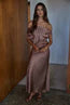 Satin Polka Dot Cowl Neck Maxi Dress: Chocolate - L9110