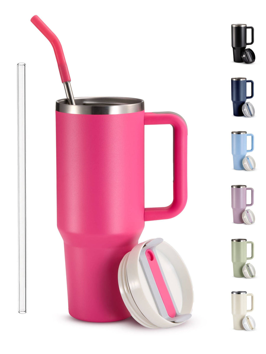 Kook Stainless Steel Tumbler, with Straw and Handle, 40 oz