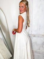 BUTTON DOWN TIERED MIDI DRESS- WHITE