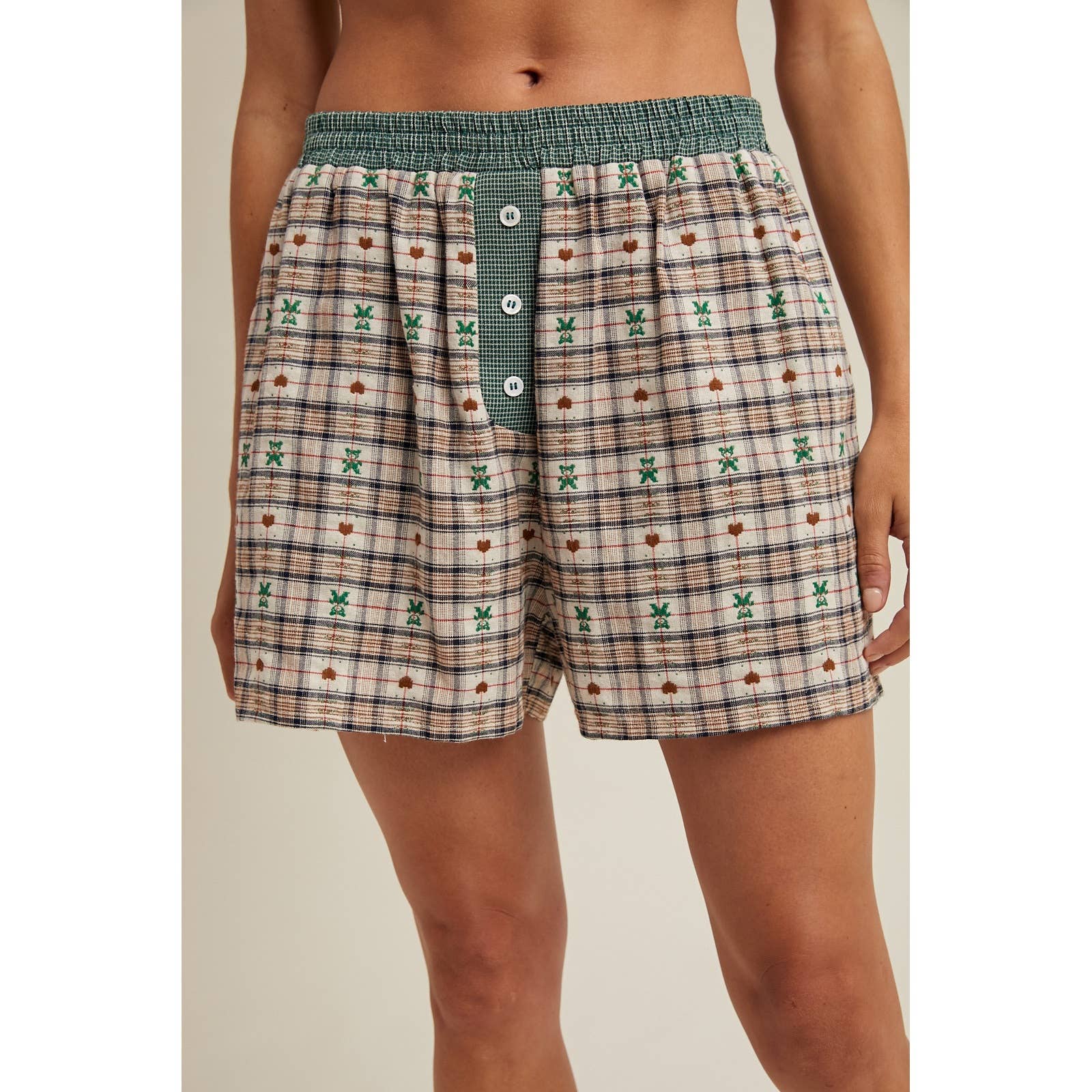 HEART TEDDY BEAR PLAID BOXER SHORTS / WL25-11087
