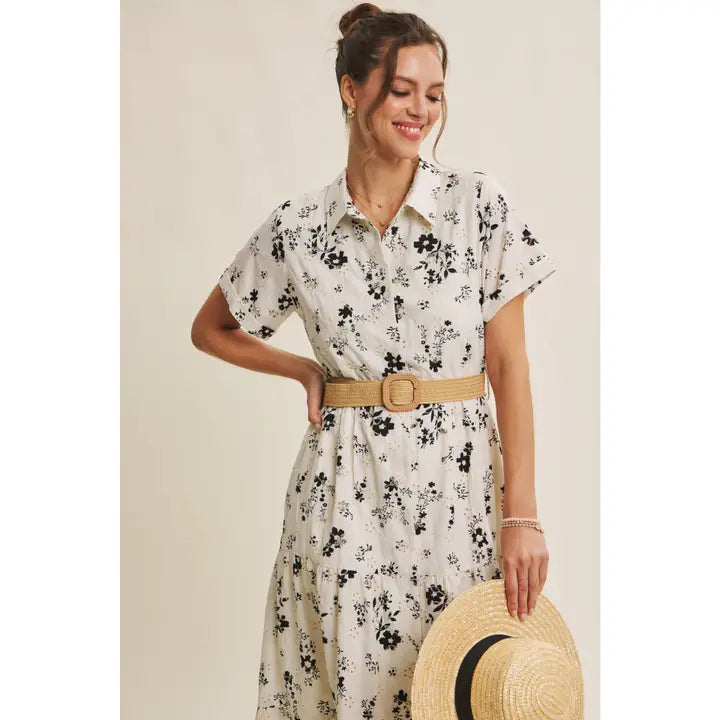 Effortless Elegant Eyelet Lace Tiered Midi with Belt