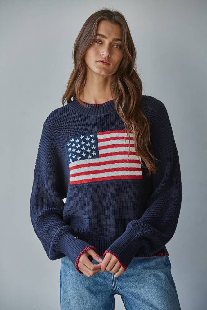 Knit Sweater American Flag Pullover