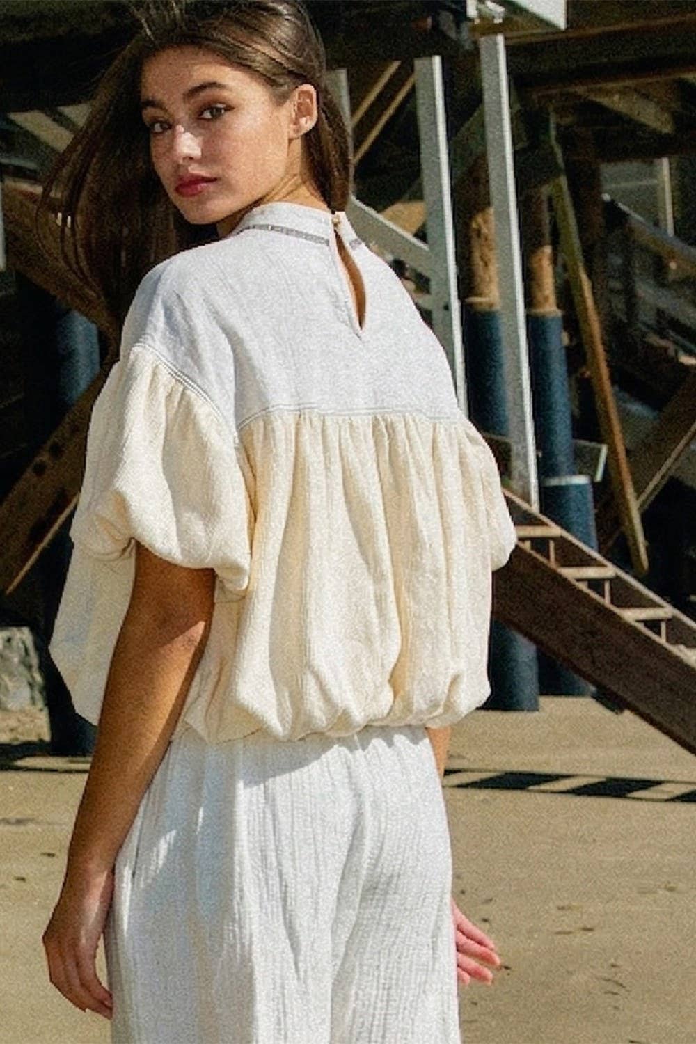 Ruffle Sleeve & Hem Contrast Detail Crop Top