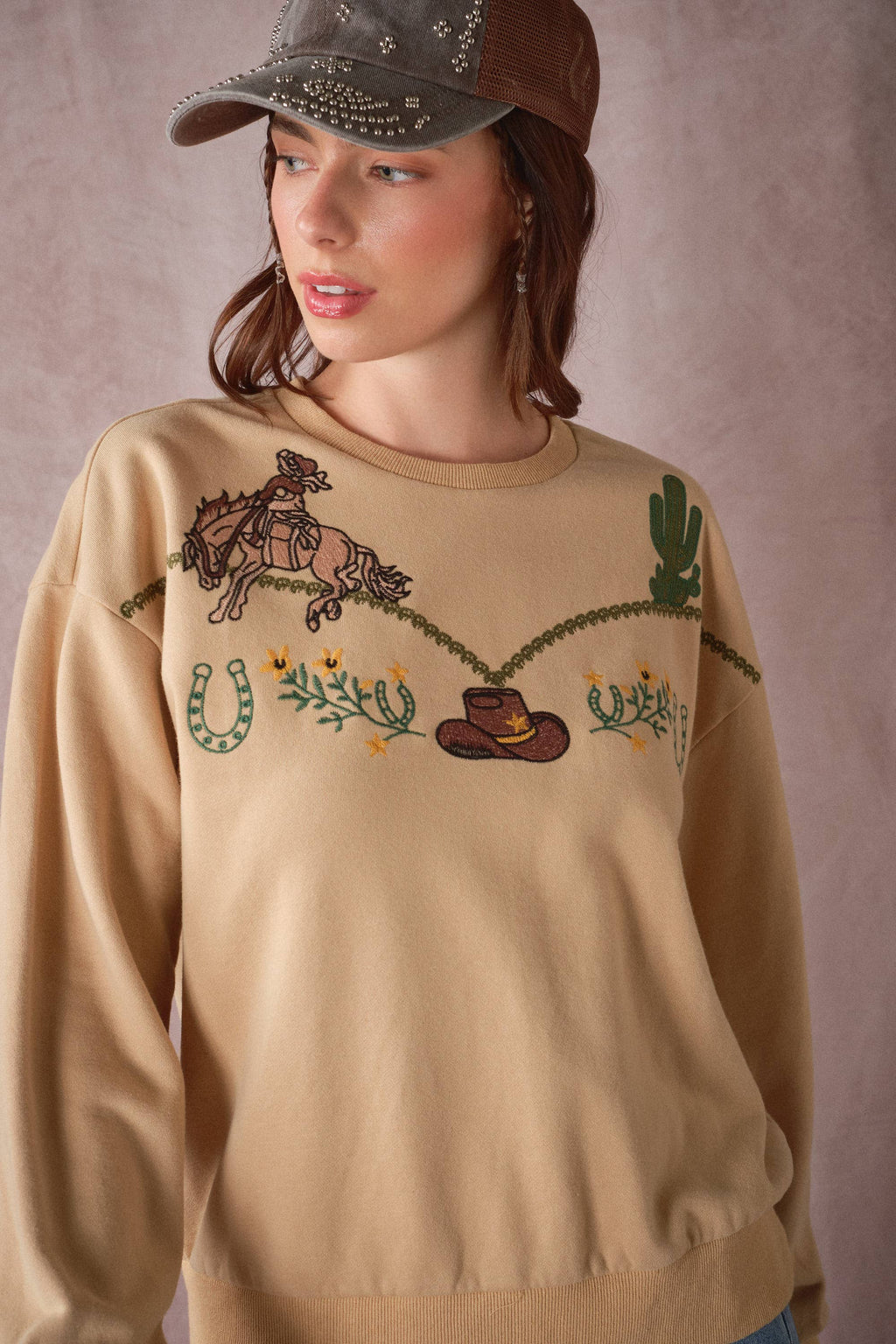 Western Embroidered Terry Pullover