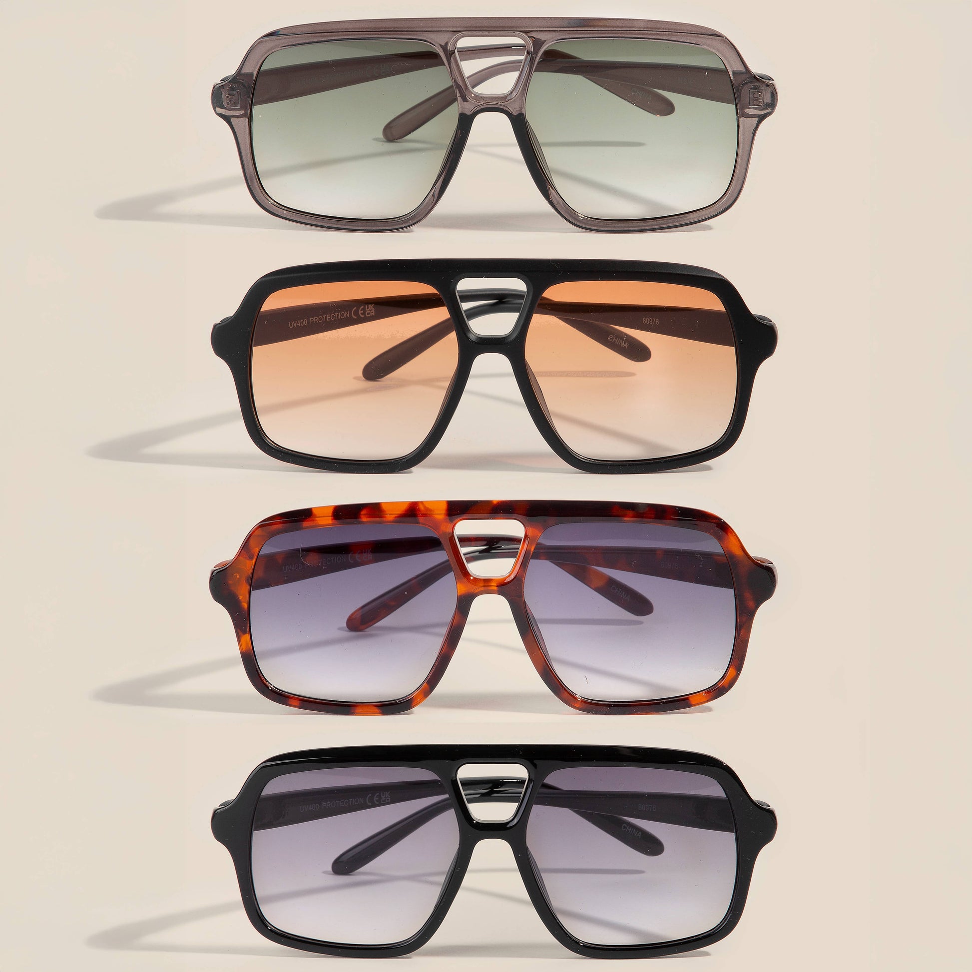 Large Acetate Frame Retro Aviator Sunglasses Set