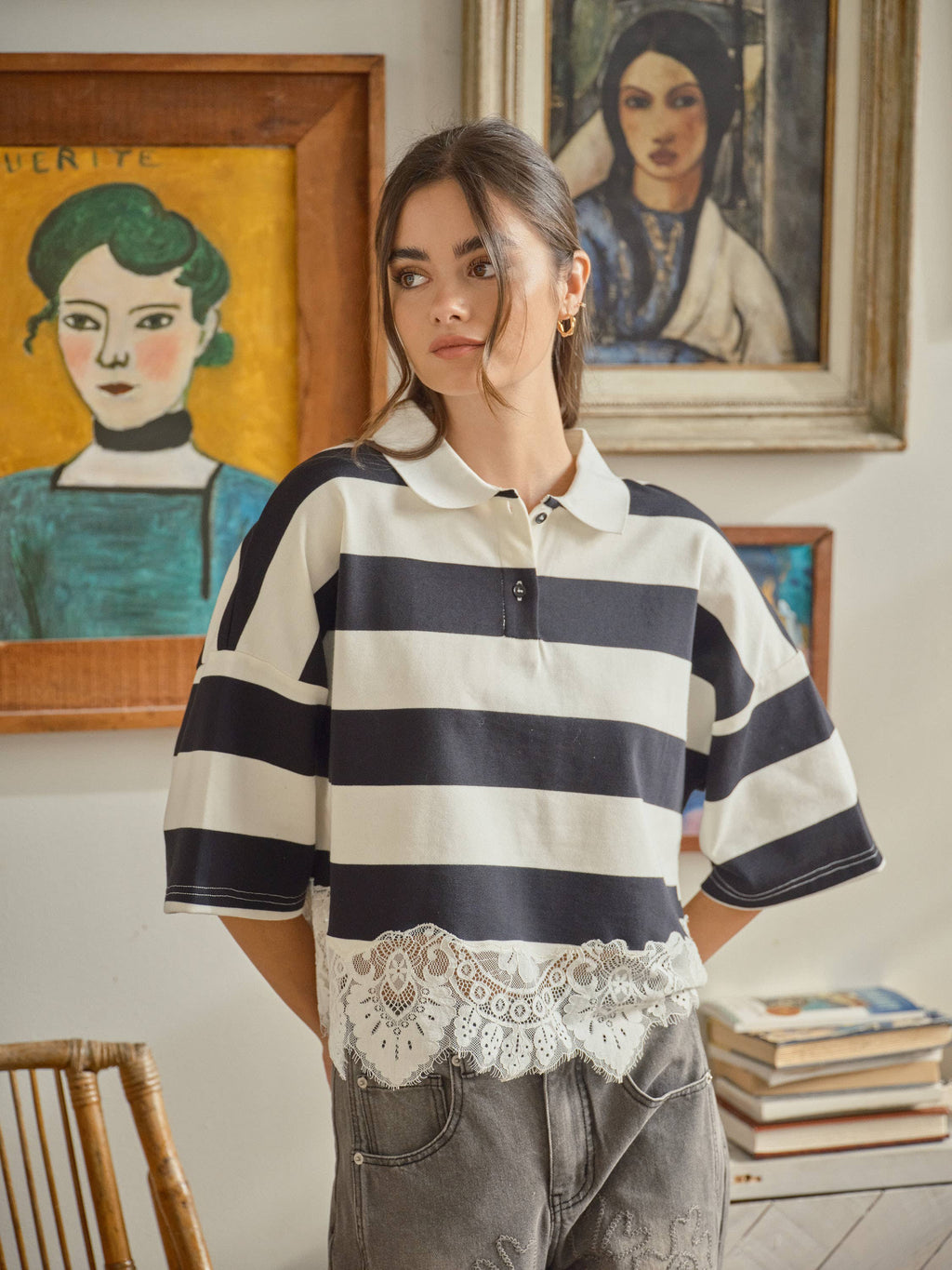 LACE POLO SHORT SLEEVE PULLOVER SHIRT