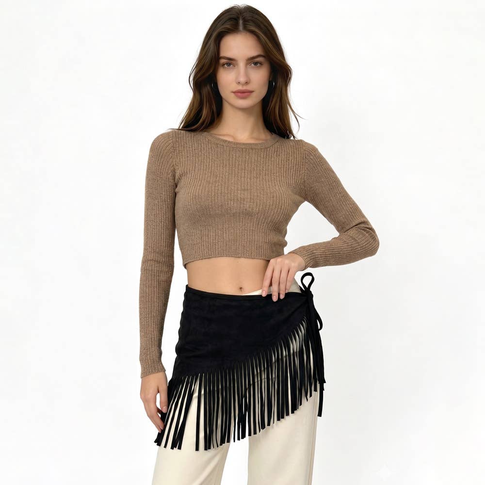 SUEDE TRIANGLE LASET CUT FRINGE SCARF