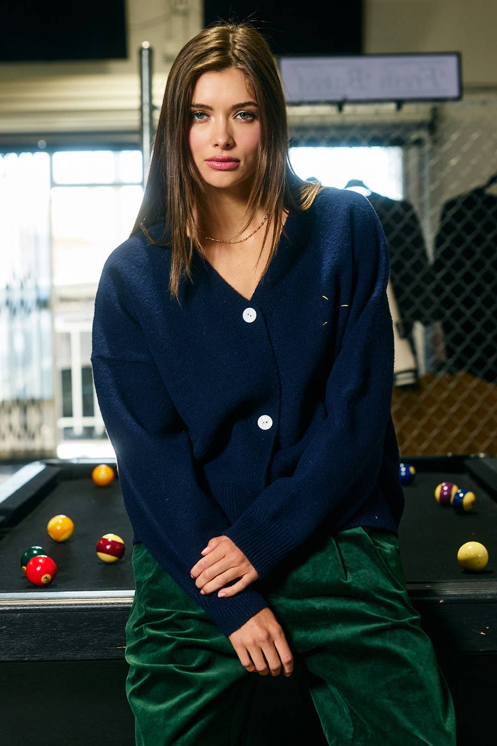 Embroidered "Lucky Duck" V-Neck Cardigan