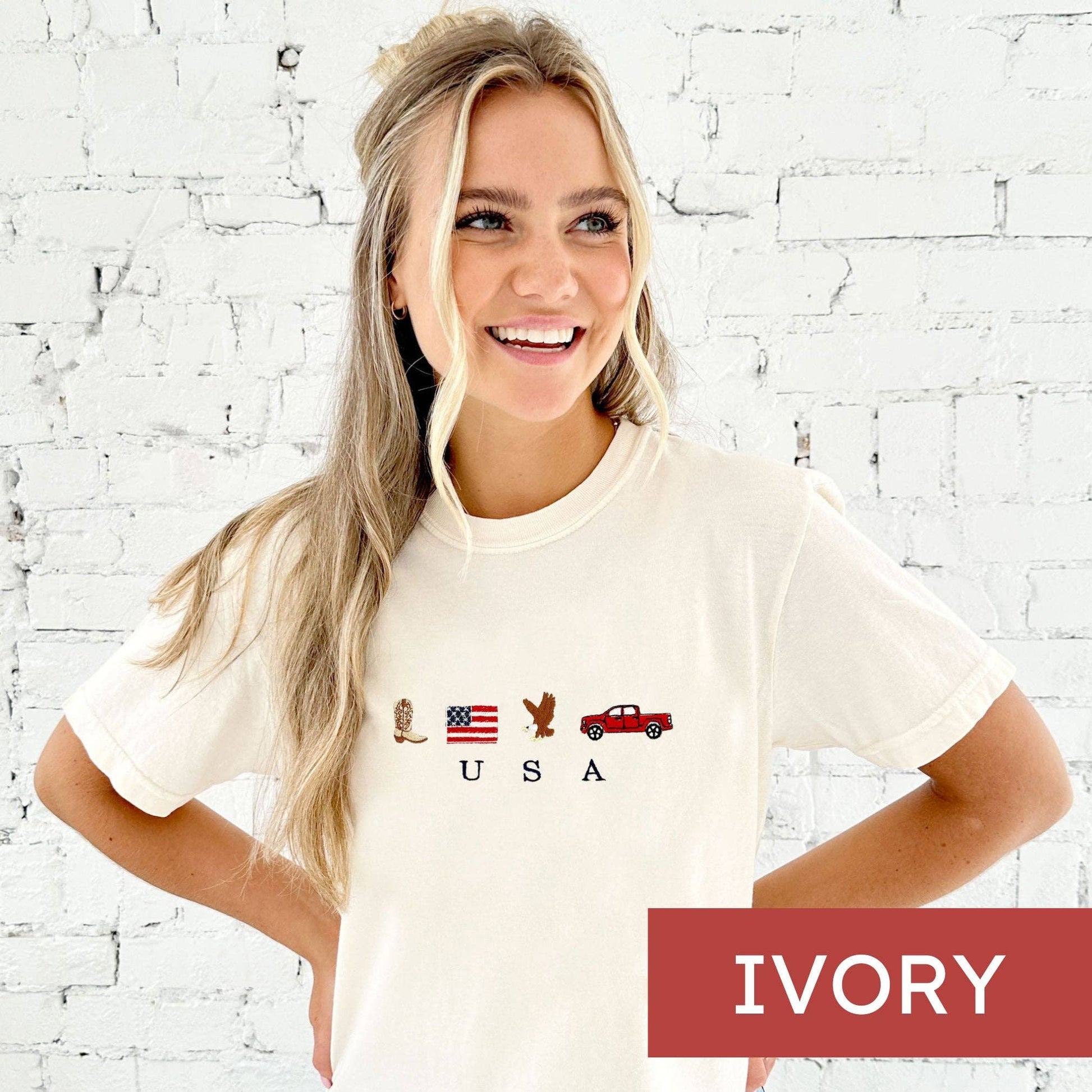 USA Embroidered Icons Comfort Colors T-Shirt
