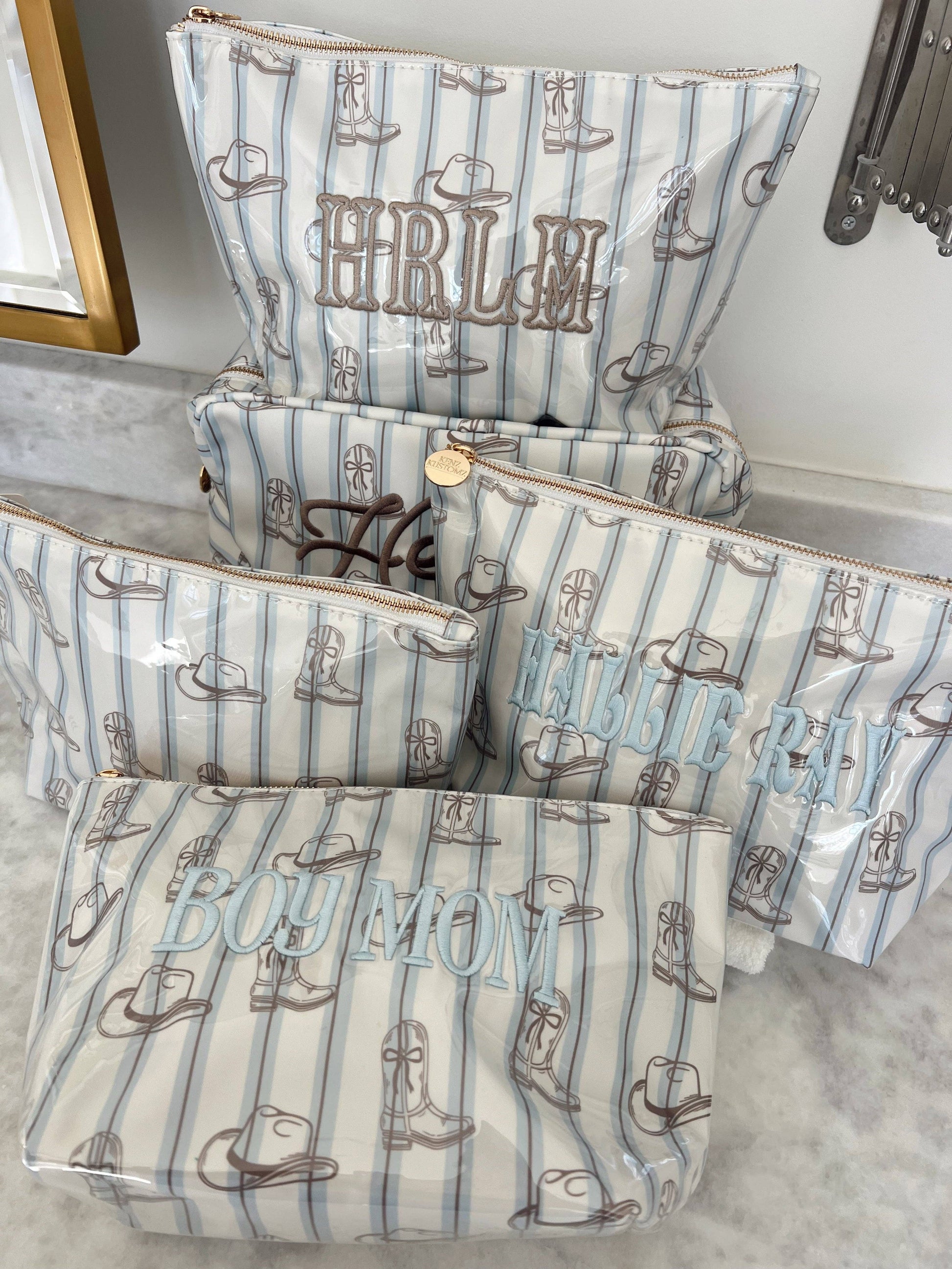 Western Blues Striped - Clear Coat Bag