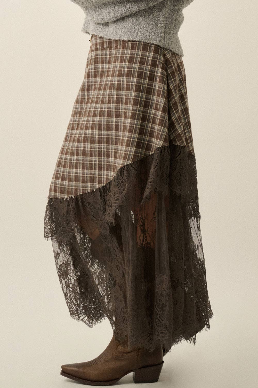 Buckled-Waist Asymmetrical Tiered Maxi Skirt