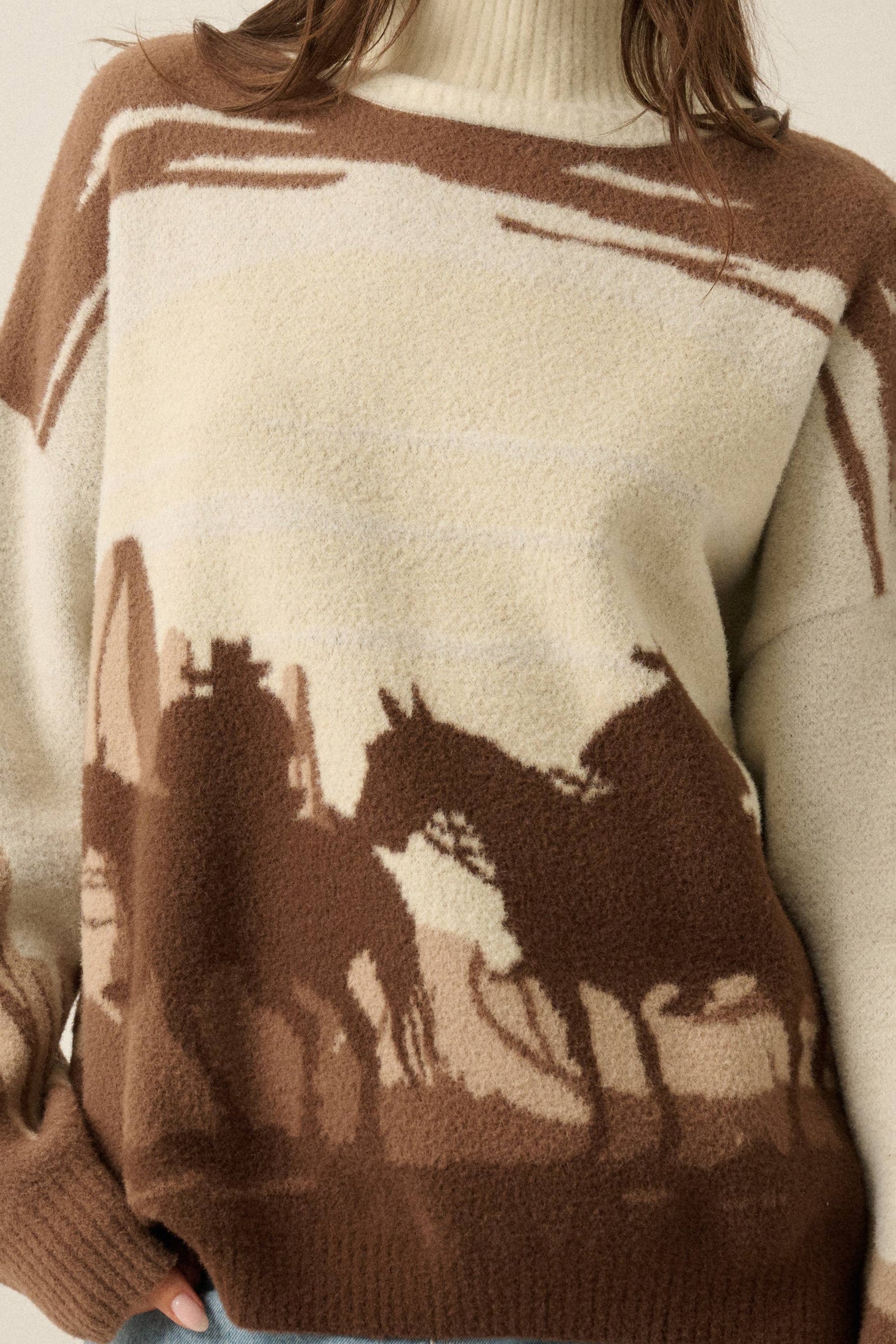 Western Landscape Jacquard-Knit Mock-Neck Sweater