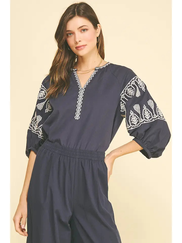 Embroidered Detail Blouse Top