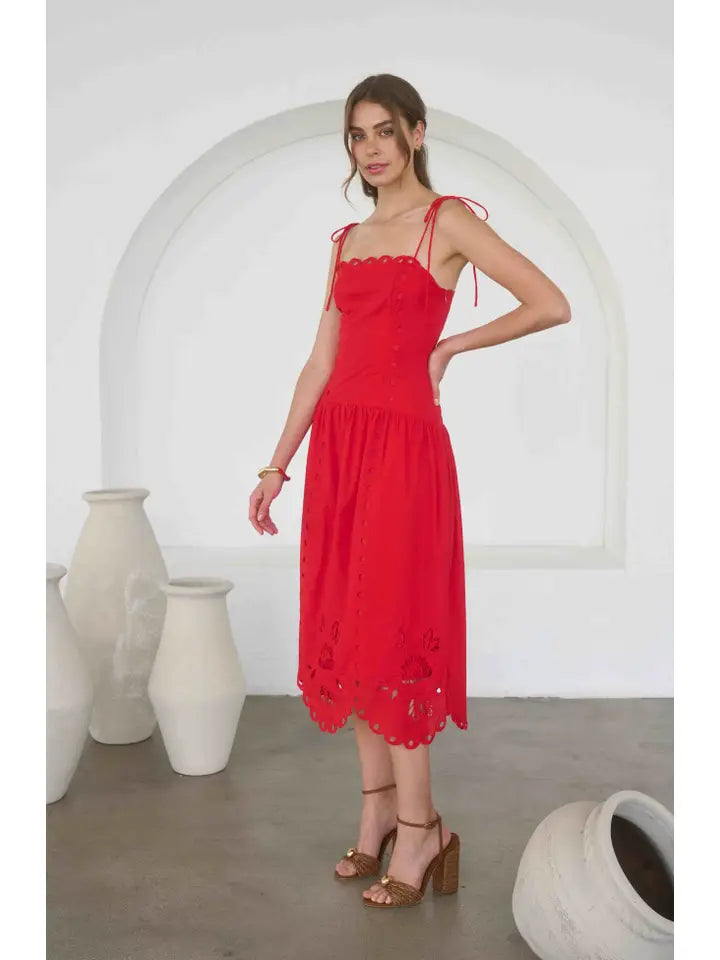 Eyelet Detail Midi Dress