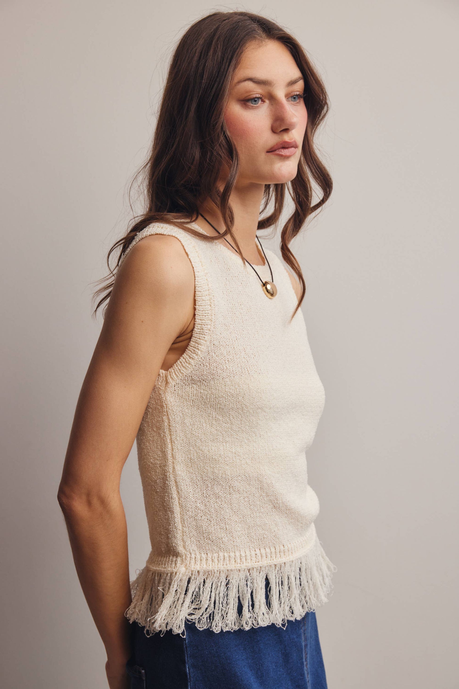 Fringe Hem Sleeveless Knit Top