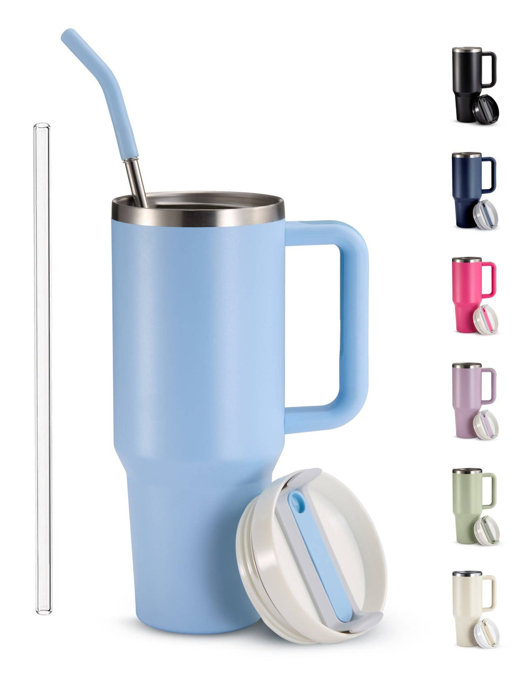 Kook Stainless Steel Tumbler, with Straw and Handle, 40 oz