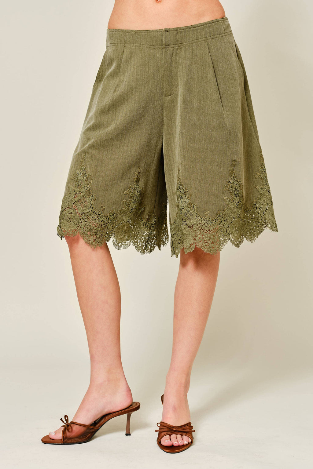 Aaron & Amber Lace Hem Classic Long Shorts
