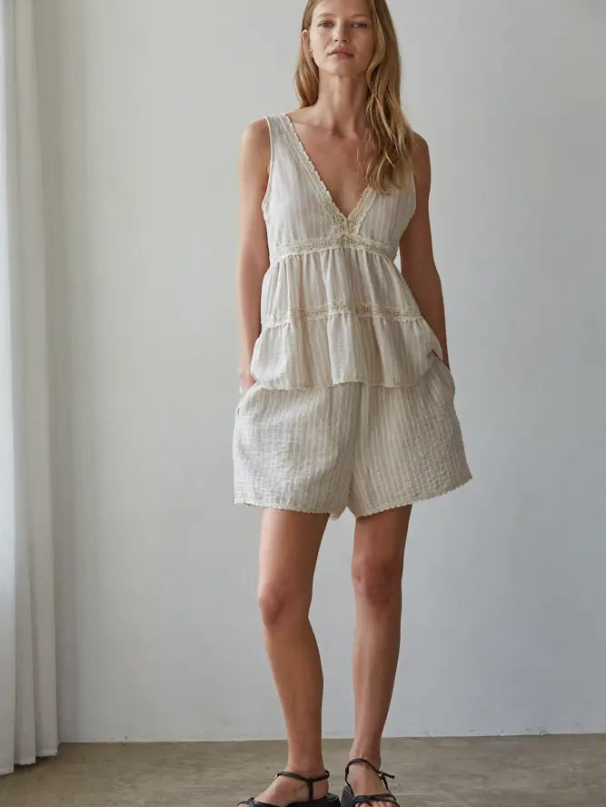 Woven Polyester Striped Wide Leg Shorts
