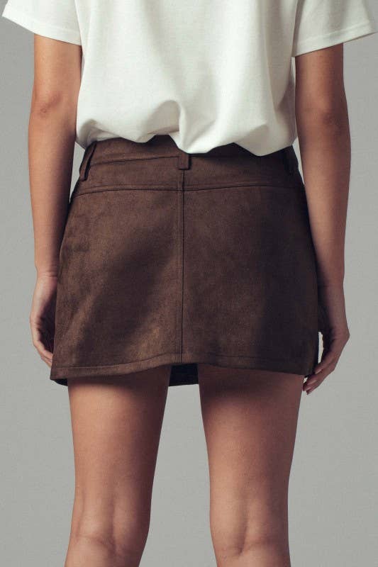 Faux Suede Mini Skirt with Inner Shorts